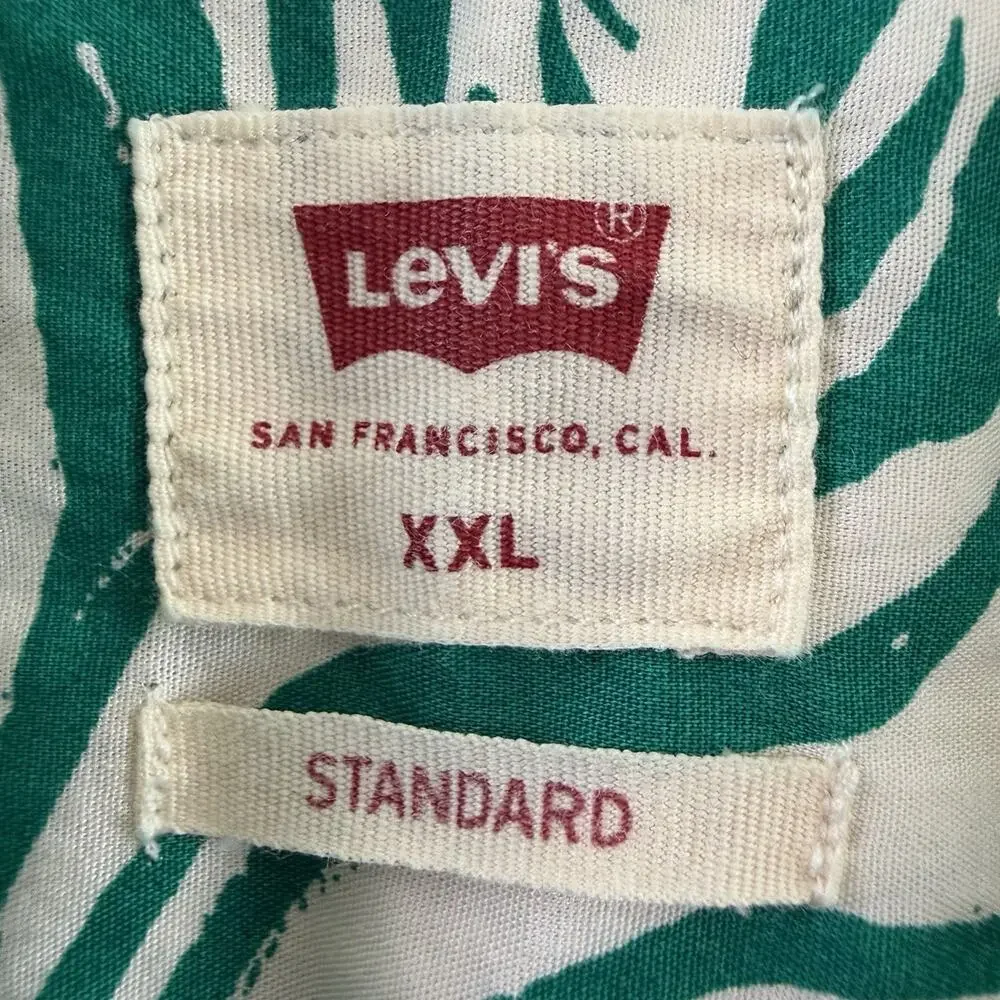 Levi's Men's XXL Tropical Leaf Shirt Green White Short Sleeve Button Up Cotton
